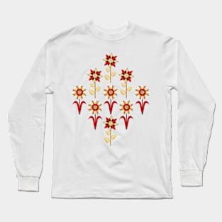 Retro Flowers with Christmas Colors Long Sleeve T-Shirt